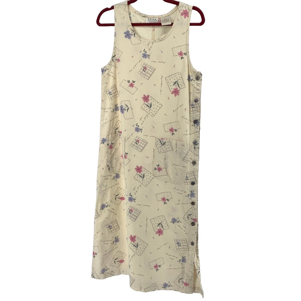 Erika Collection Women's Dress Cream Floral Linen Cotton size Petite Small